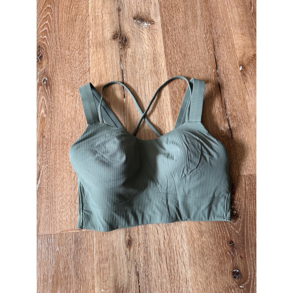 Lululemont Sage Green Ribbed Longline Cross Back Sports Bra 8